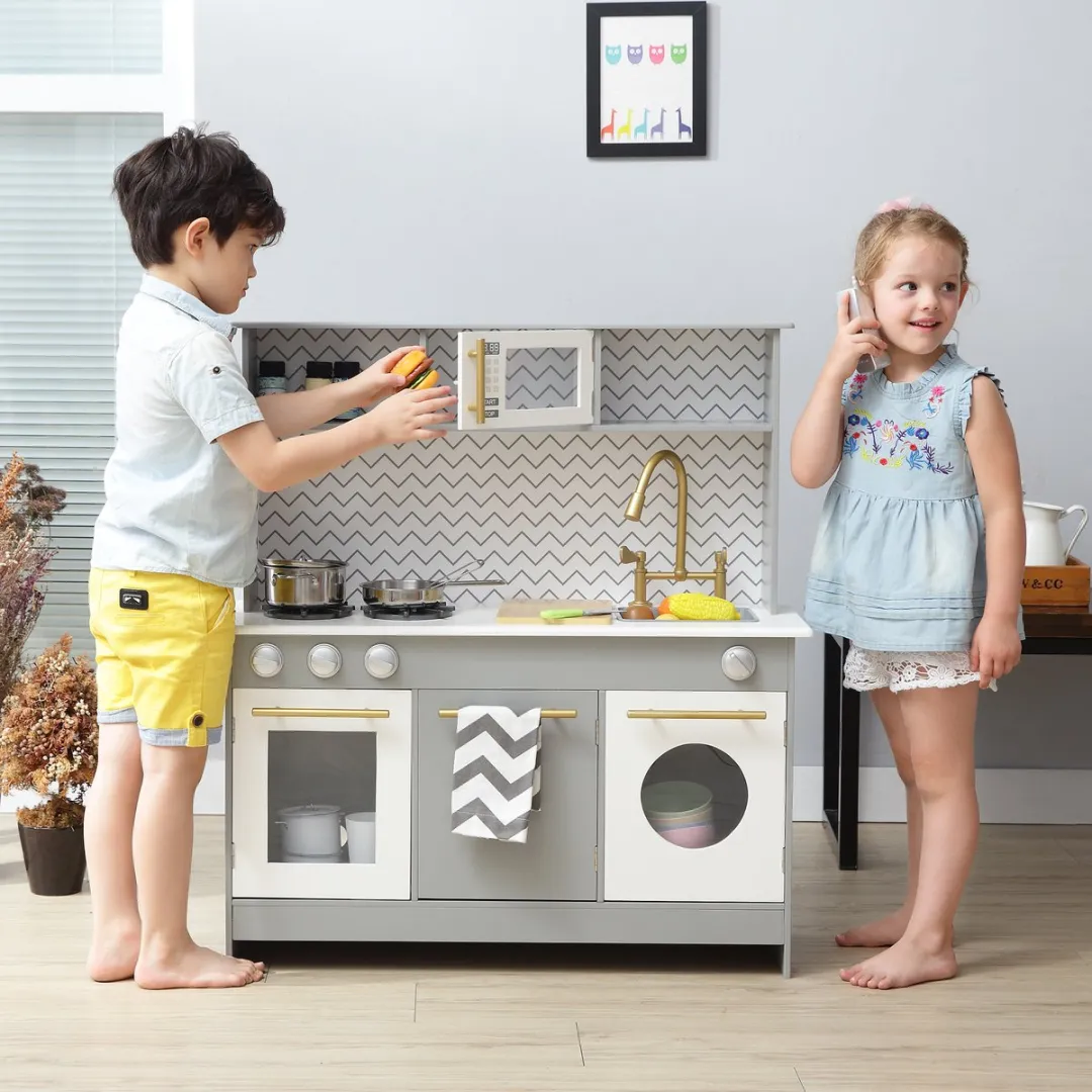 Teamson Kids Modern Houten Speelkeuken Grijs/Wit/Goud
