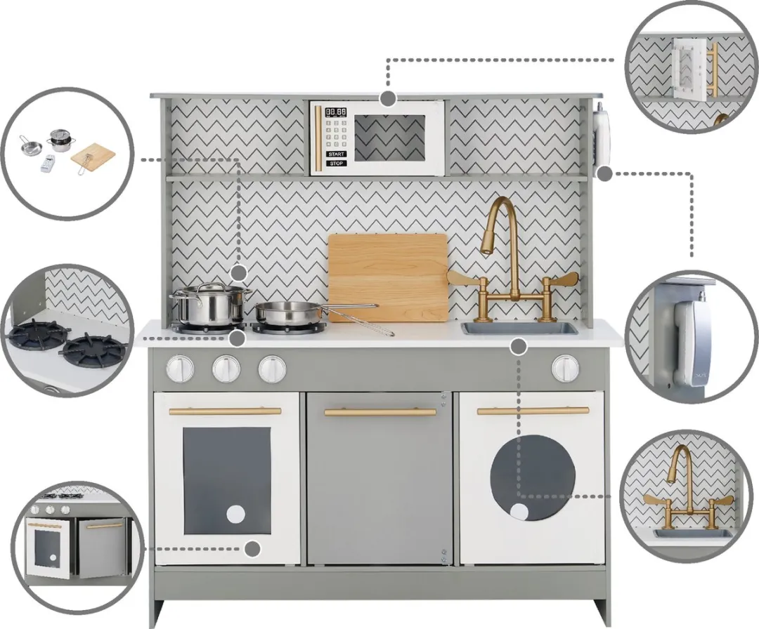 Teamson Kids Modern Houten Speelkeuken Grijs/Wit/Goud