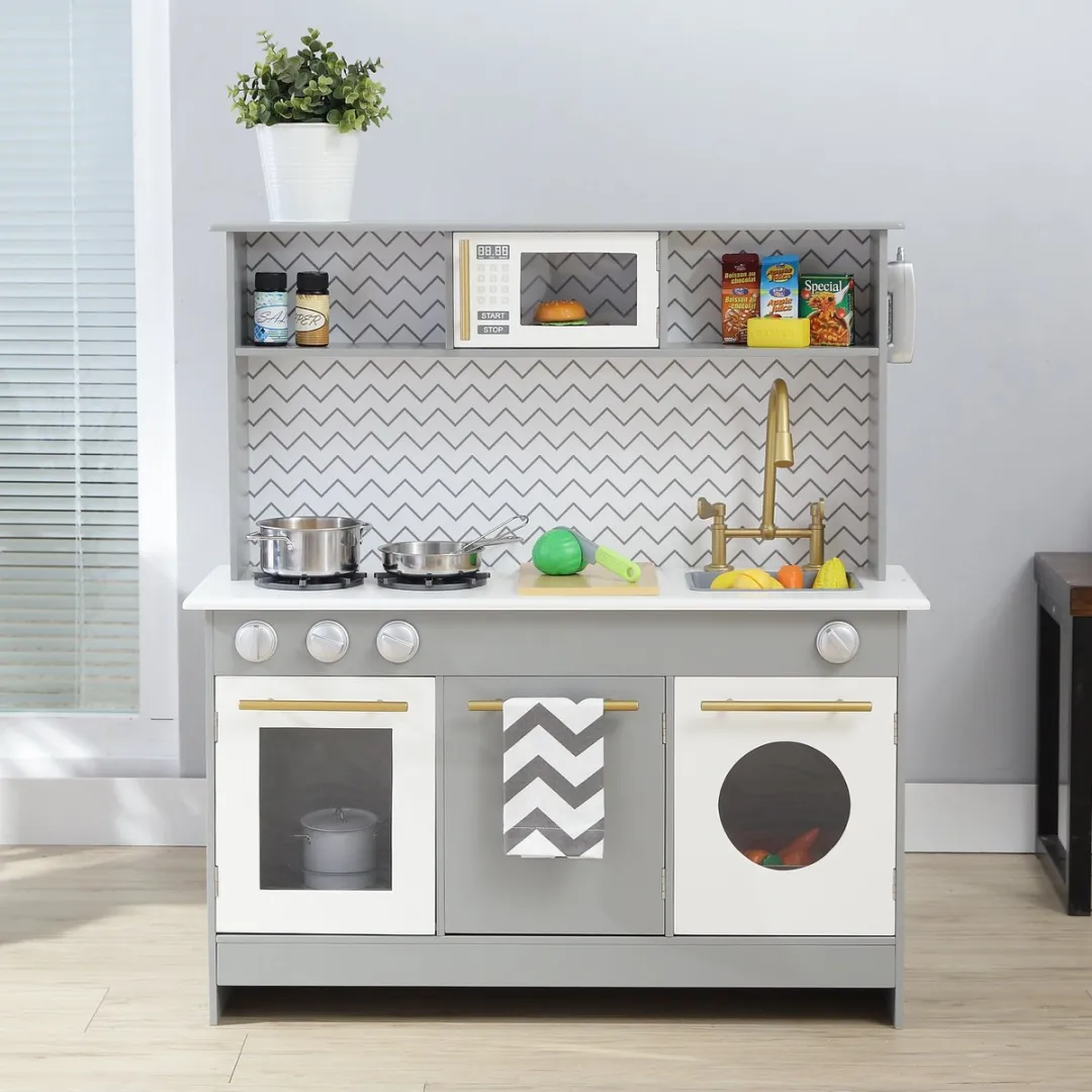 Teamson Kids Modern Houten Speelkeuken Grijs/Wit/Goud