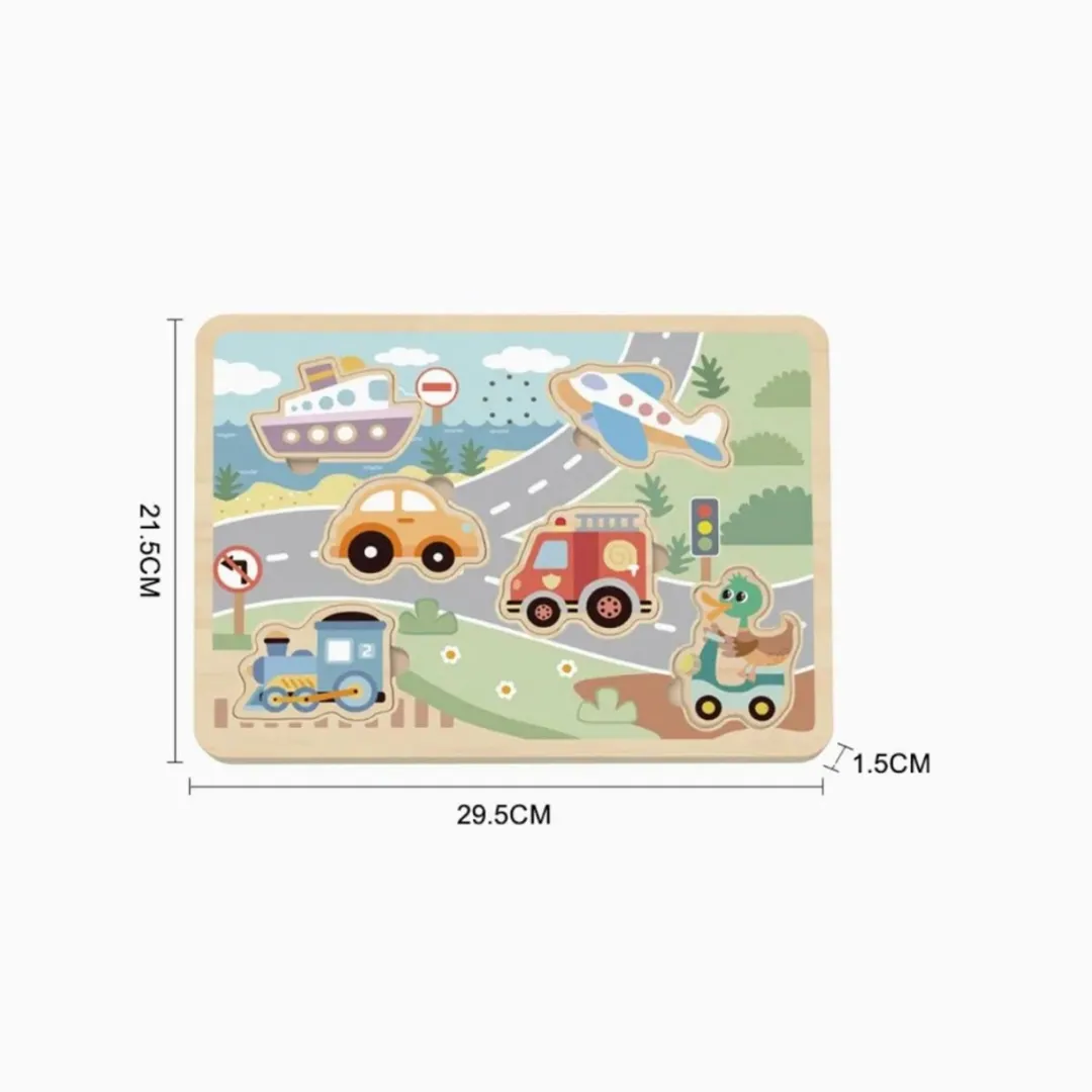 Tooky Toy Houten Geluidspuzzel Voertuigen TL064N - 7-delig - Meerkleurig