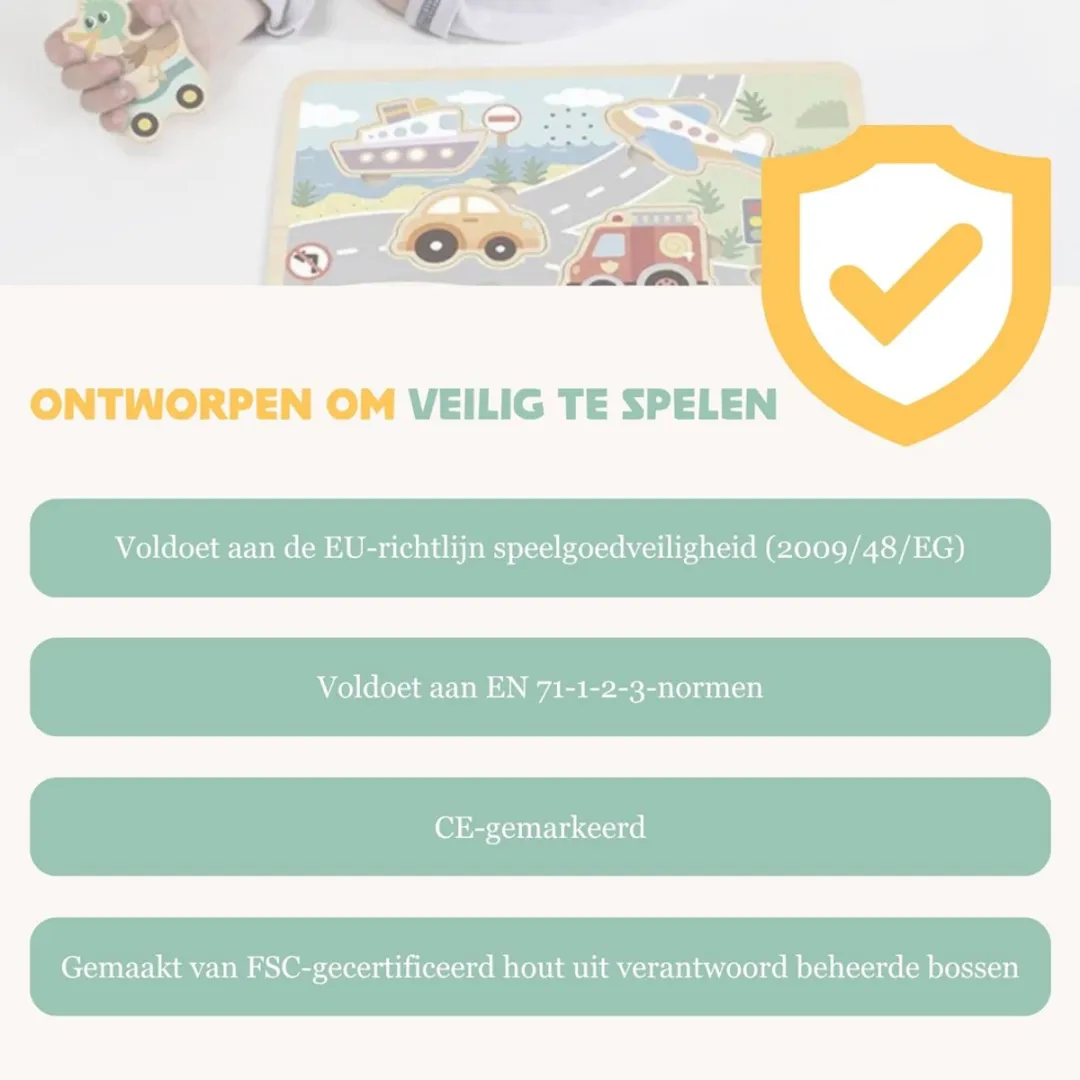 Tooky Toy Houten Geluidspuzzel Voertuigen TL064N - 7-delig - Meerkleurig