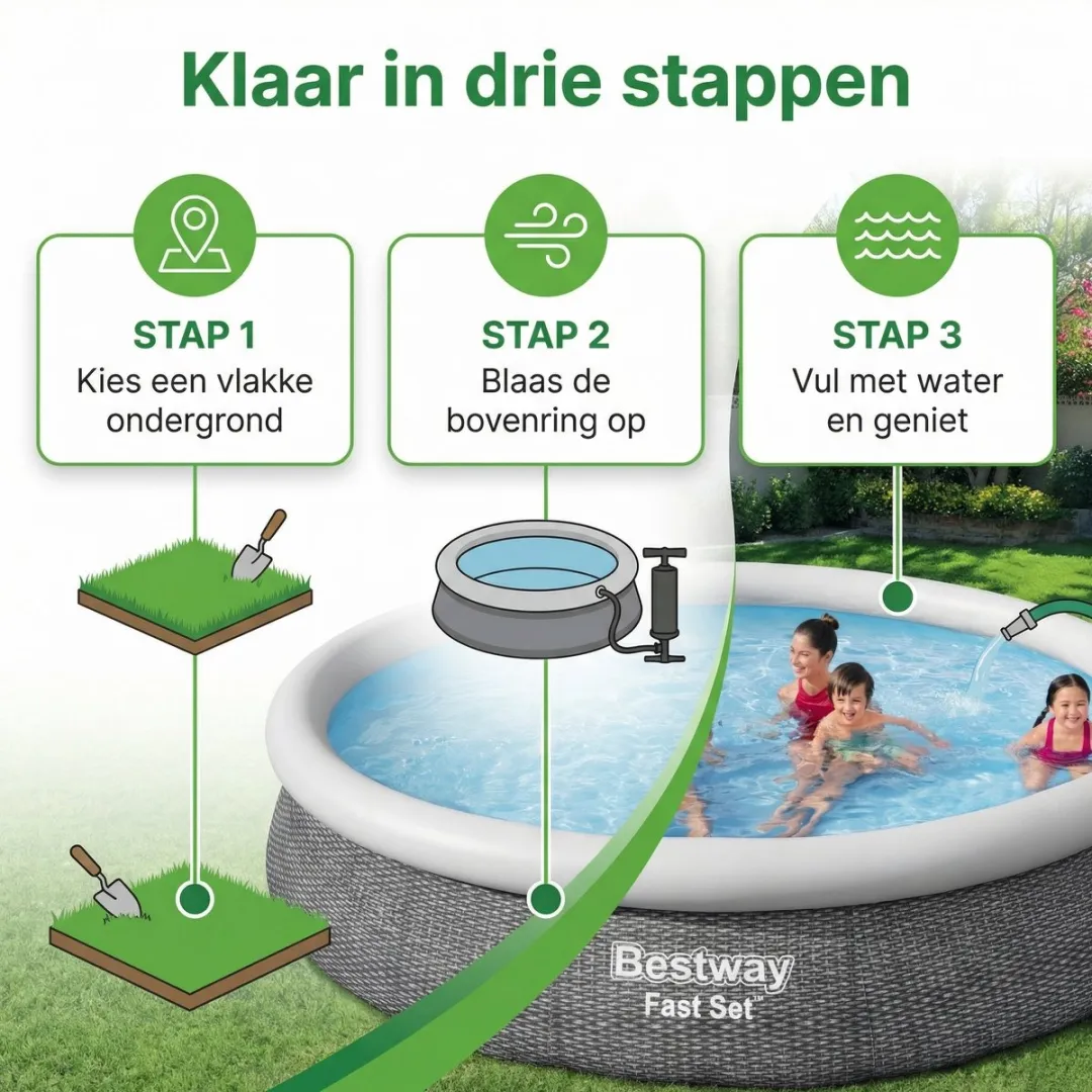Bestway Fast Set Opblaasbaar Zwembad 366x76cm - 5377L - Grijs