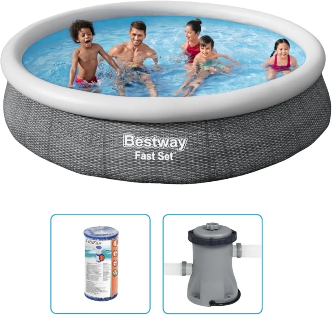 Bestway Fast Set Opblaasbaar Zwembad 366x76cm - 5377L - Grijs