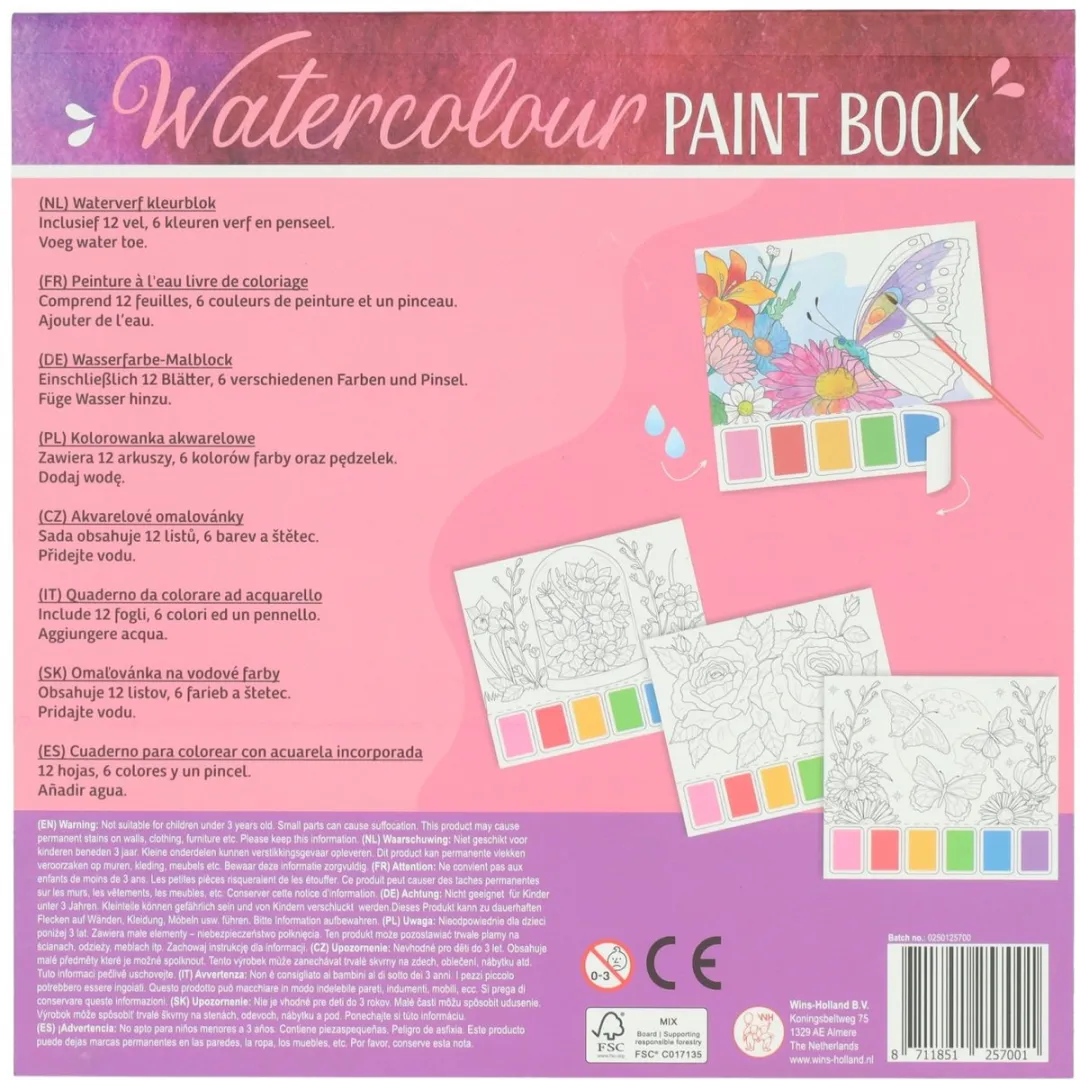 Johntoy Waterverfkleurboek Bloemen & Vlinders - Meerkleurig