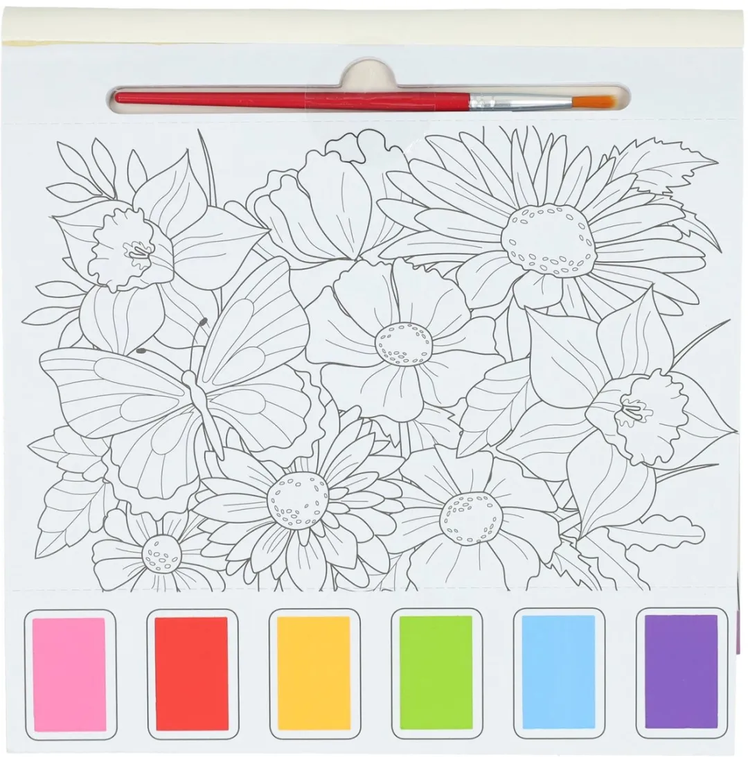 Johntoy Waterverfkleurboek Bloemen & Vlinders - Meerkleurig