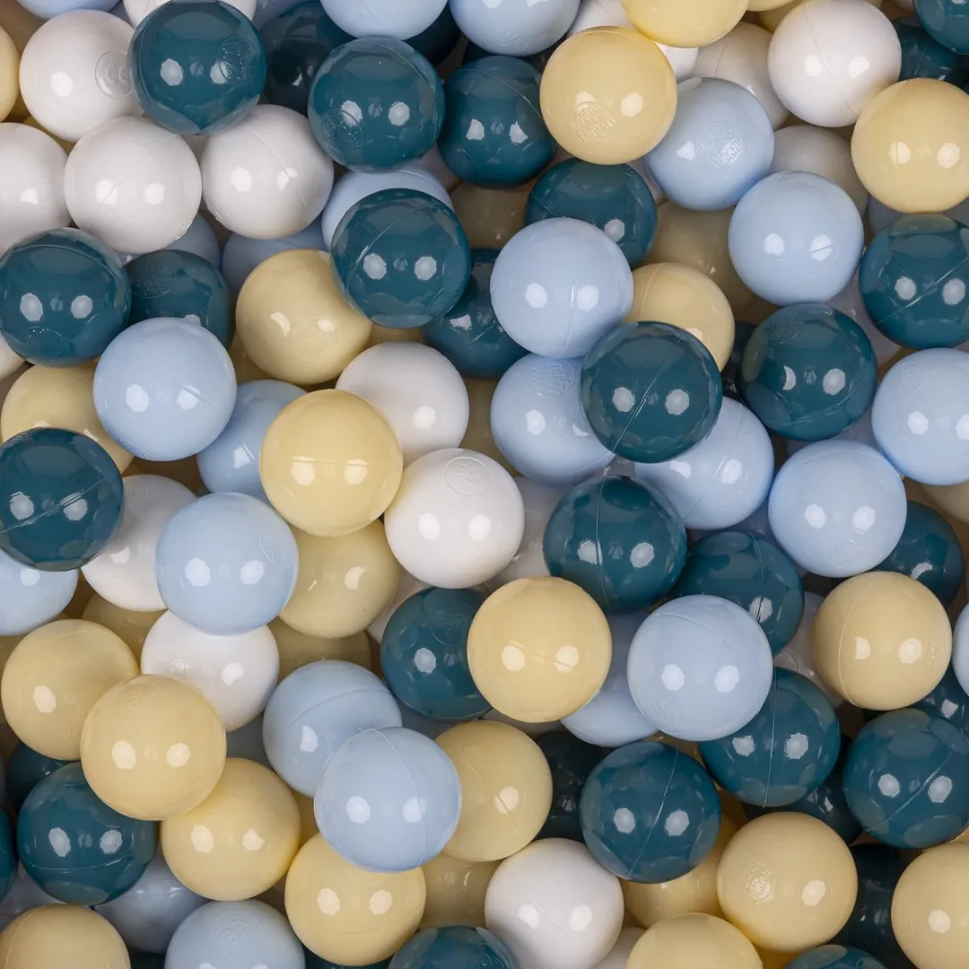 KiddyMoon Ballenbak Sensorisch 90x30cm - 300 Ballen - Botergeel/Dark Turkoois/Pastelblauw/Pastelgeel/Wit