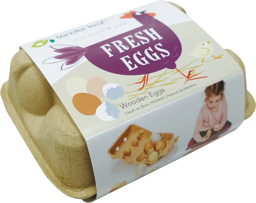 Tender Leaf Marktdag Eieren Hout - 6 Stuks Multicolor