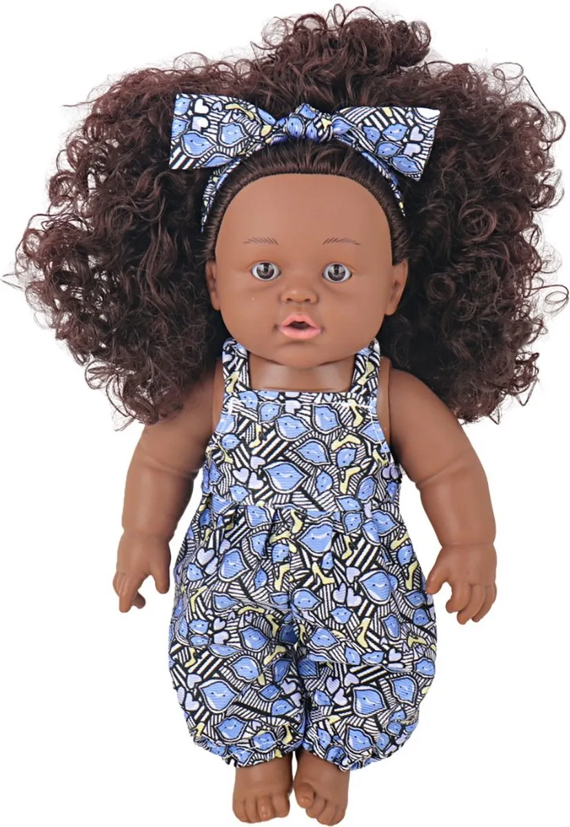 Eco Toys Pop met Krullen Blauwe Jumpsuit 30cm