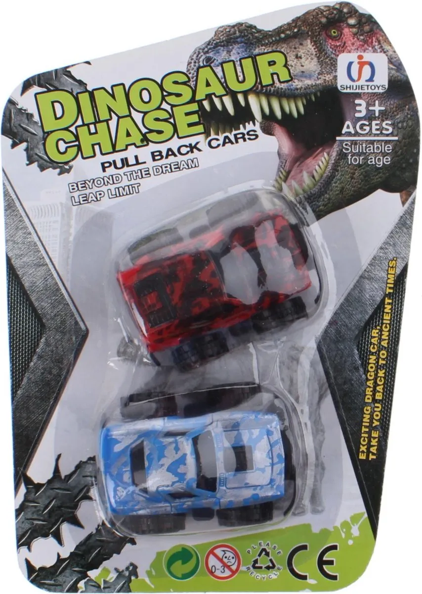 Jonotoys Monstertrucks Dino-print 6cm - 2 Stuks Rood/blauw