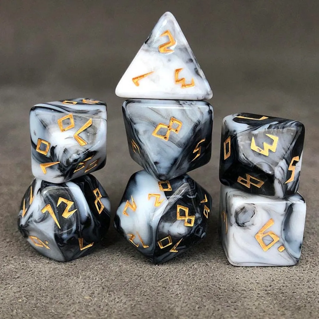 Lapi Toys DnD Dice Set Polydice - 7 Stuks Acryl Zwart/Wit