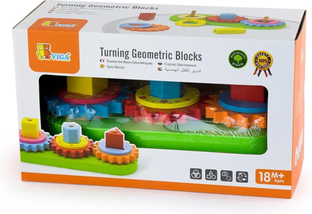 Viga Toys Educatief Spel Motoriekpuzzel Geometrische Vormen en Tandwielen - Multicolor