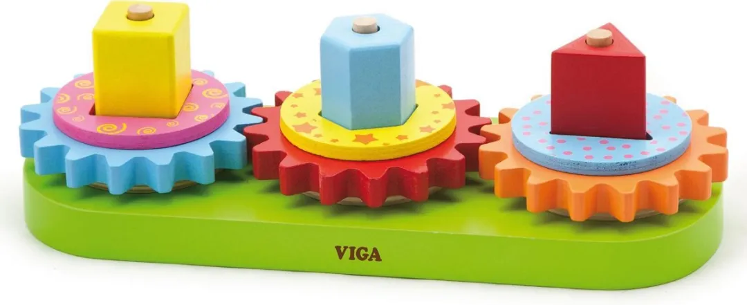 Viga Toys Educatief Spel Motoriekpuzzel Geometrische Vormen en Tandwielen