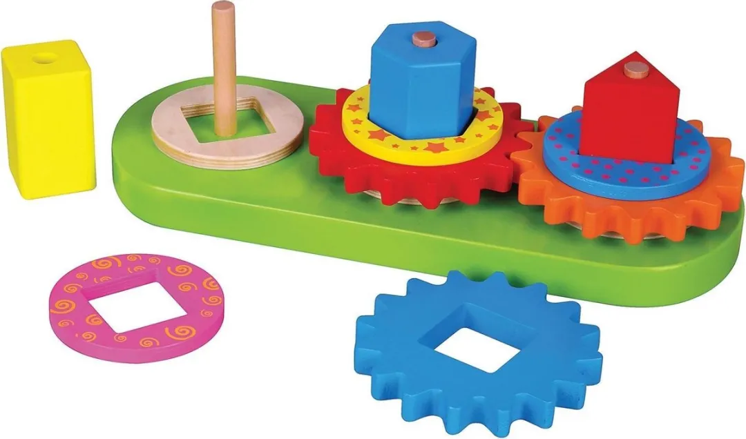 Viga Toys Educatief Spel Motoriekpuzzel Geometrische Vormen en Tandwielen - Multicolor