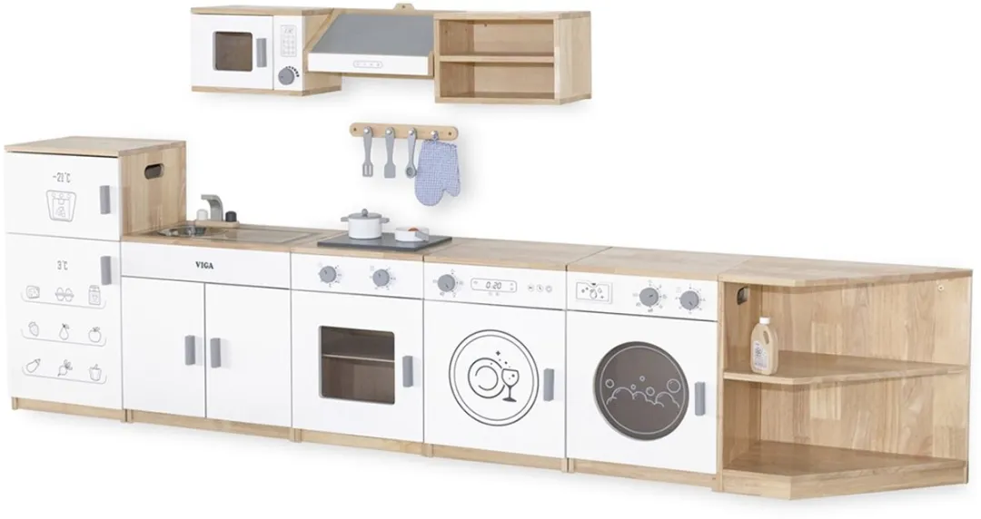 Vigatoys Houten Speelkeuken Luxe 9-delig Wit/Naturel