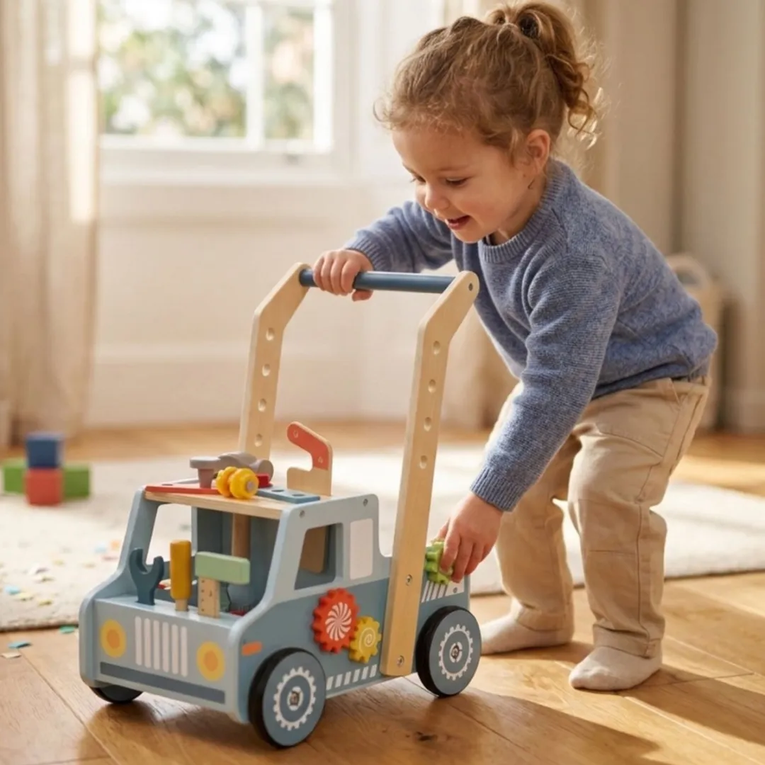Tooky Toy Loopwagen Werkvoertuig Blauw - 46-delig