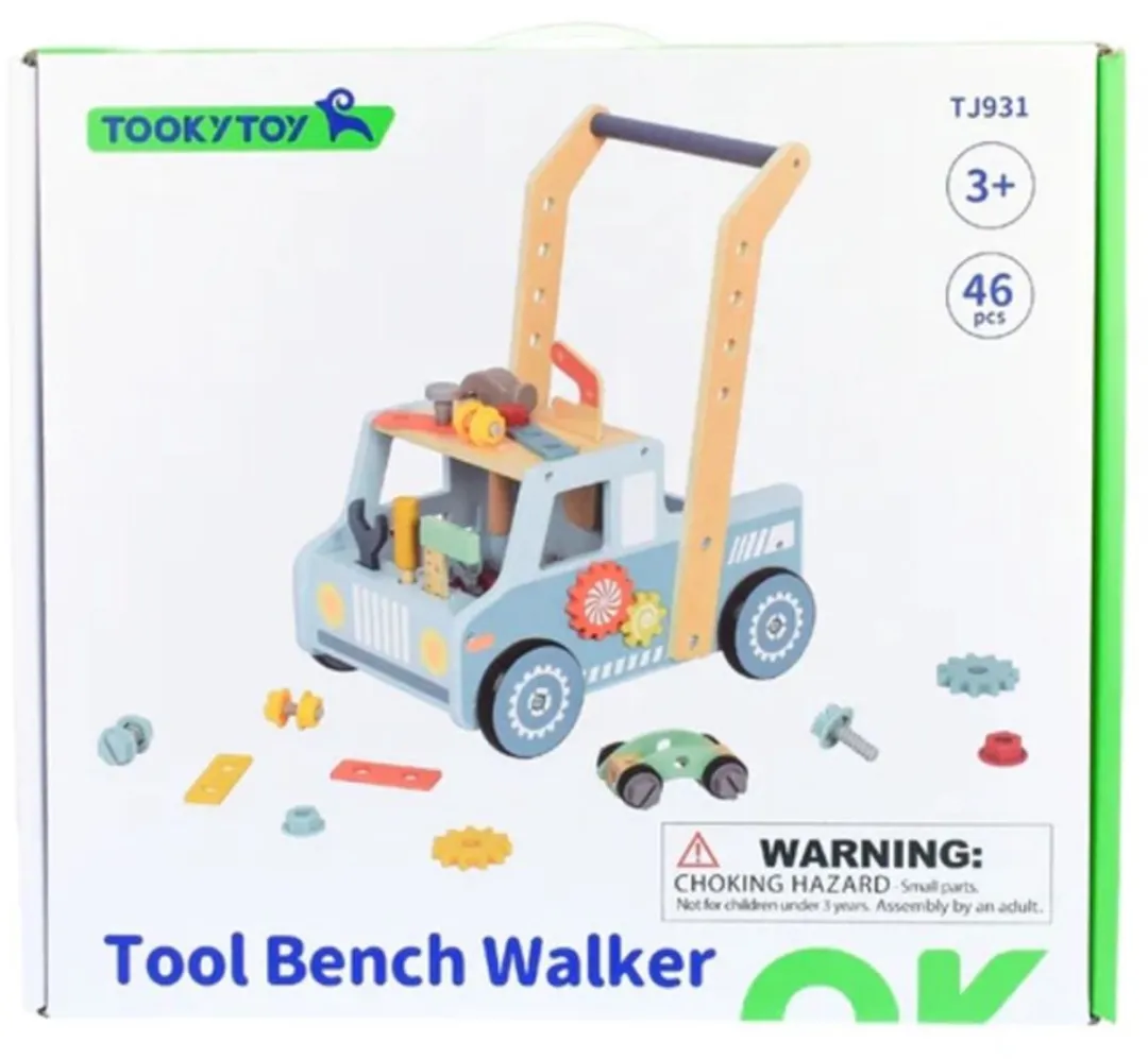 Tooky Toy Loopwagen Werkvoertuig Blauw - 46-delig
