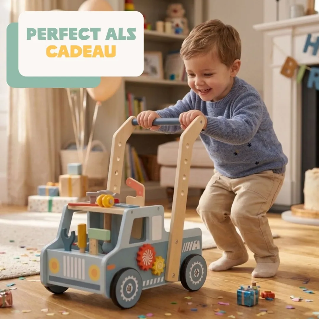 Tooky Toy Loopwagen Werkvoertuig Blauw - 46-delig