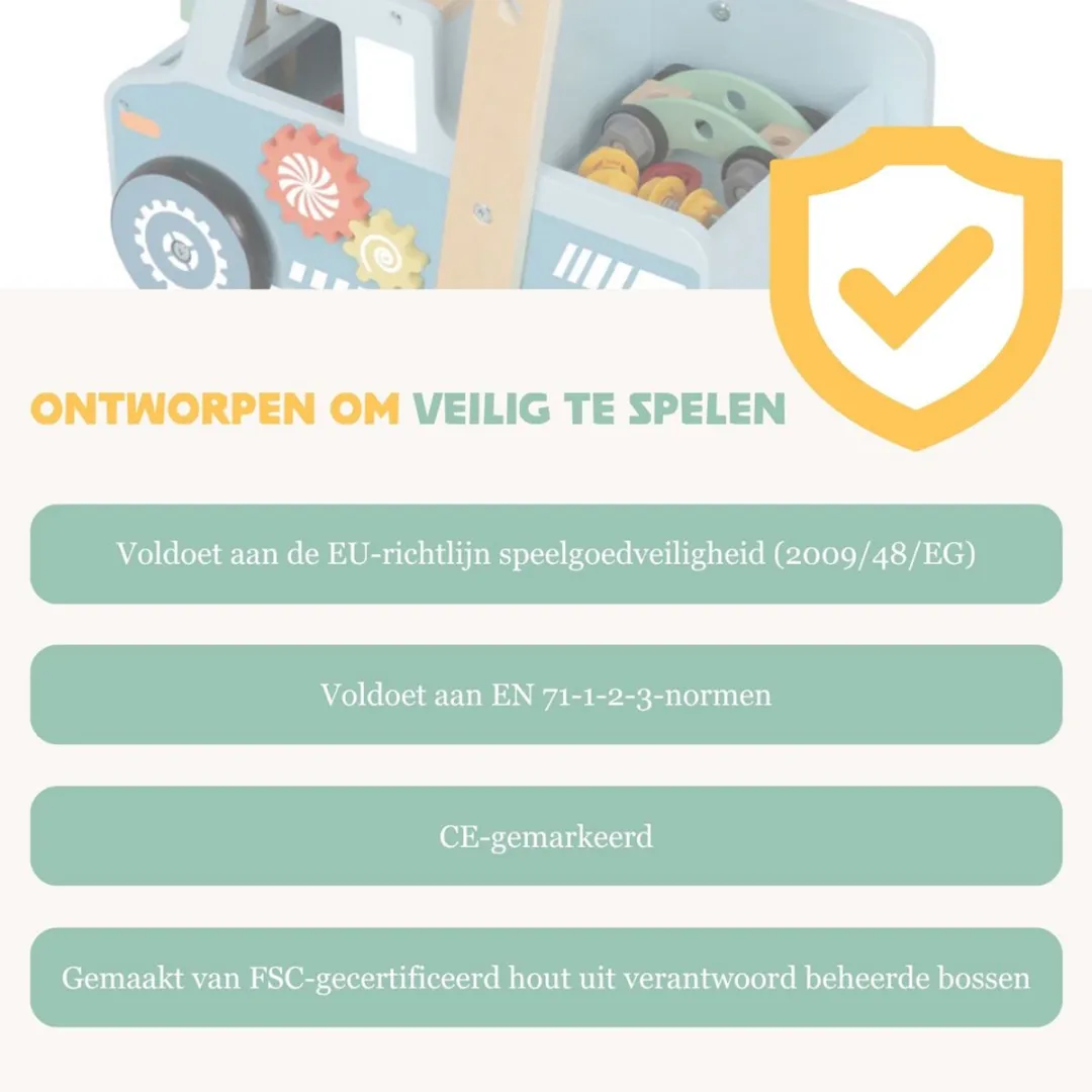 Tooky Toy Loopwagen Werkvoertuig Blauw - 46-delig