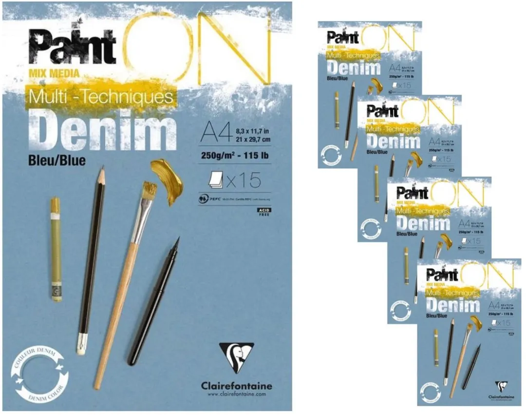Clairefontaine Paint ON Multi-Techniek Pad Denim Blue A4 15 vel