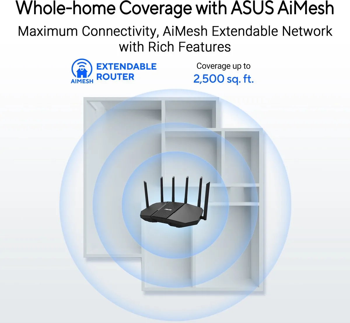 ASUS RT-BE90U BE9400 WiFi 7 Router - Quad 2.5G Poorten - Zwart