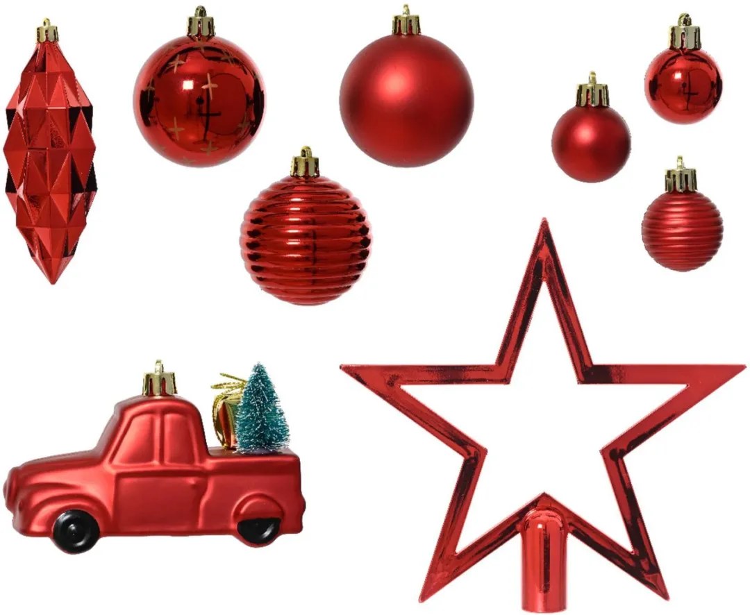 Decoris Kerstboom Decoratie 67-delig - Rood