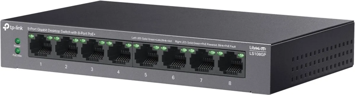 TP-Link LS108GP Netwerkswitch 8 PoE-poorten - 16 Gbps