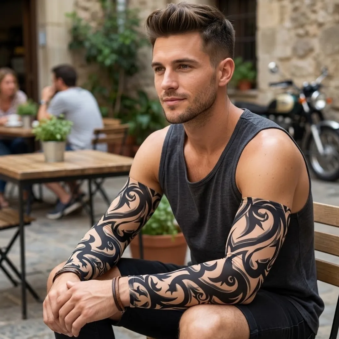 NuveX Tattoo Mouwen Set 8 Stuks - Beige/Zwart