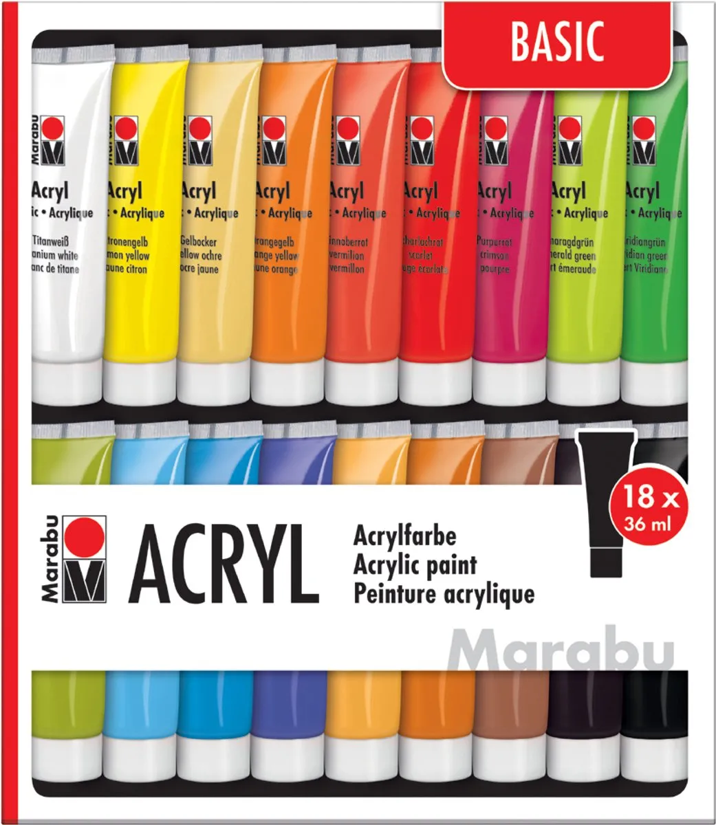 Marabu Acryl Basic Acrylverf - 18 Kleuren 12ml Multi