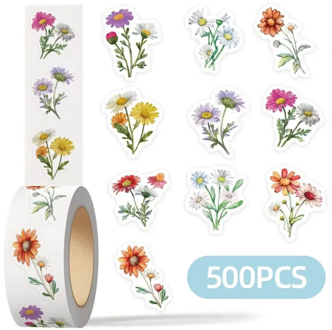 RedParrot Bloemen Stickers Rol - 500 Stuks