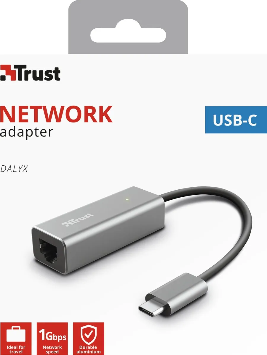 Trust Dalyx USB-C naar Ethernet Adapter 1000 Mbit/s - Grijs