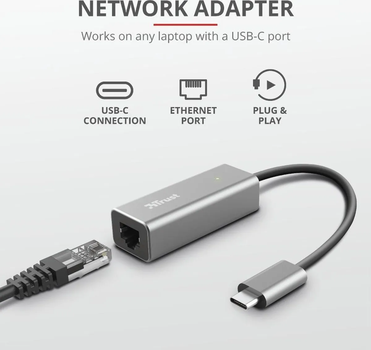 Trust Dalyx USB-C naar Ethernet Adapter 1000 Mbit/s - Grijs
