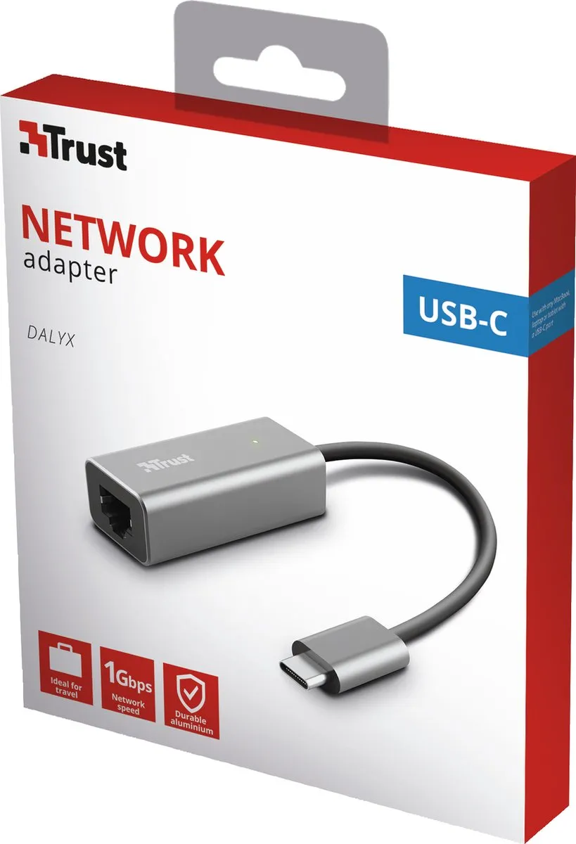 Trust Dalyx USB-C naar Ethernet Adapter 1000 Mbit/s - Grijs