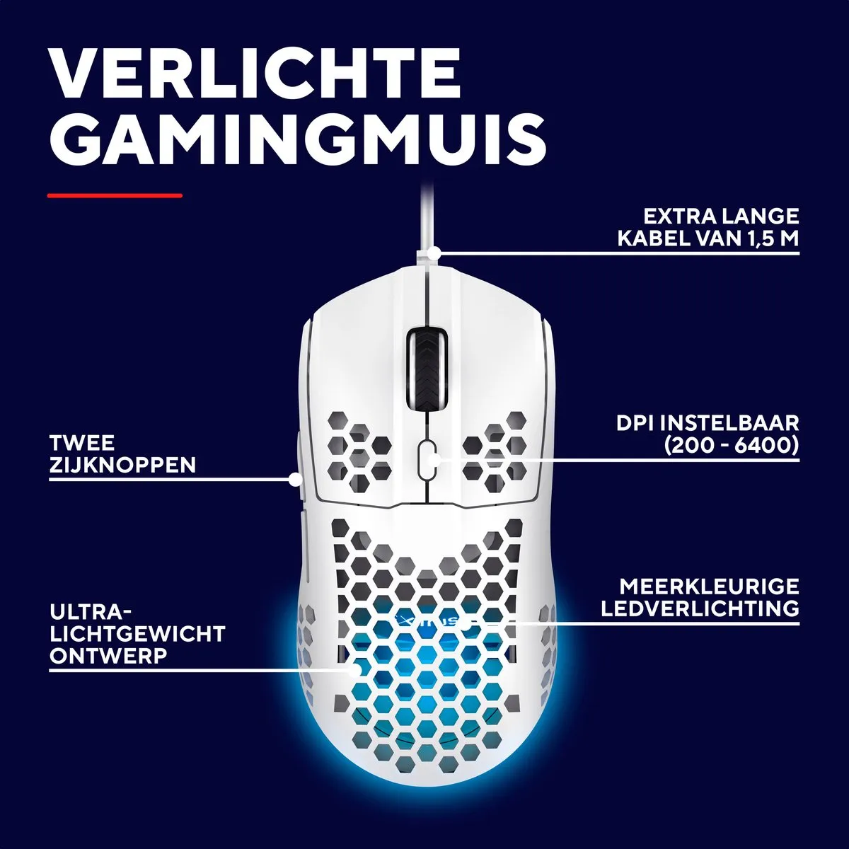 Trust GXT929W Helox Gaming Muis 6400 DPI - Wit