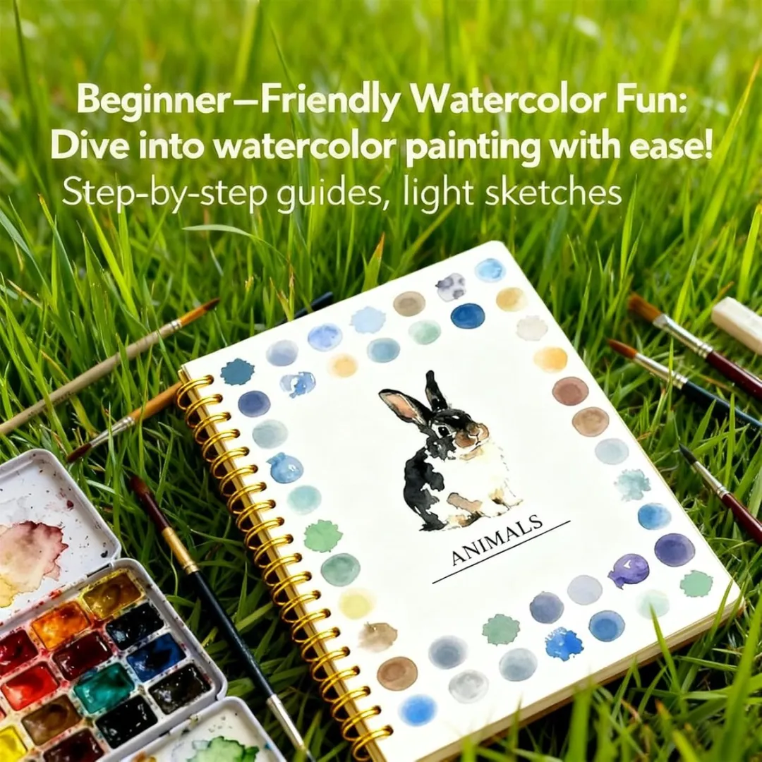 ECTEATOY Aquarelwerkboek Dieren - 12 Kleuren & Penselen