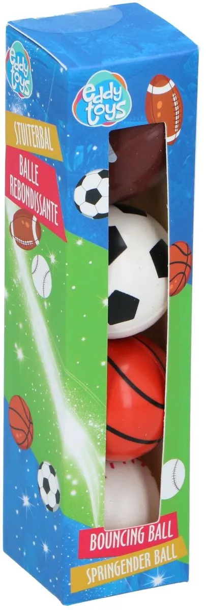 Eddy Toys Stuiterbal Sport Assortiment - 4 Stuks Meerkleurig