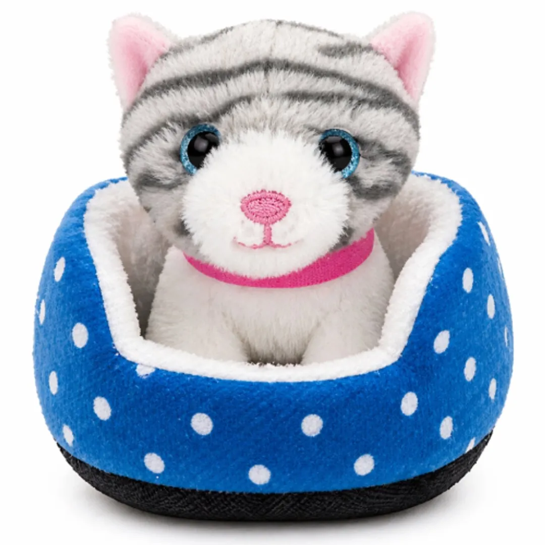 Topknuffels Grijze Kat in Kattenmand Pluche 15cm