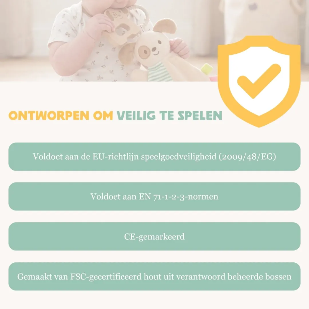 Tooky Toy Speelgoedset Baby 3-delig - Houten Rammelaar Hond Grijpspeeltje