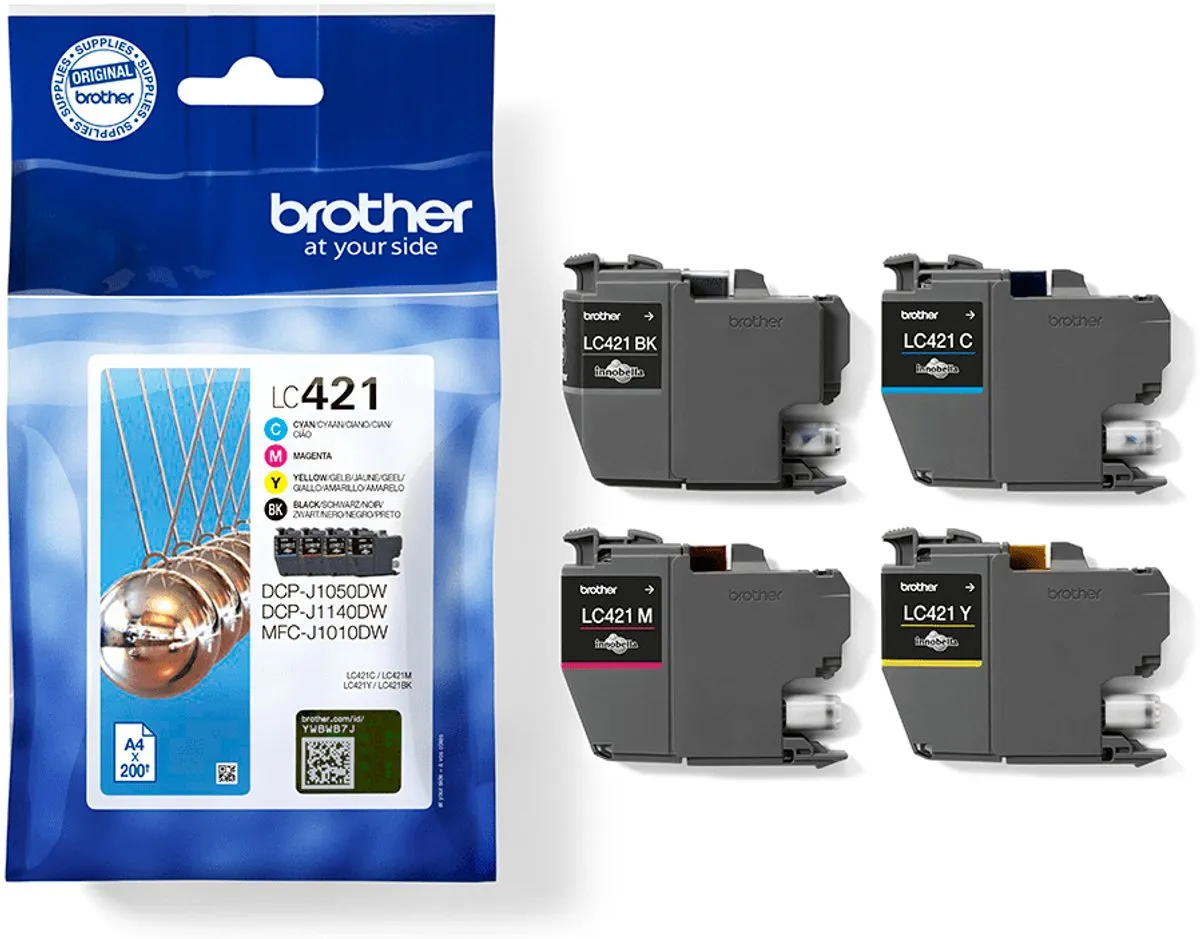 Brother LC421VALDR Inktcartridges - 4 Stuks (Zwart/Cyaan/Magenta/Geel) - XL