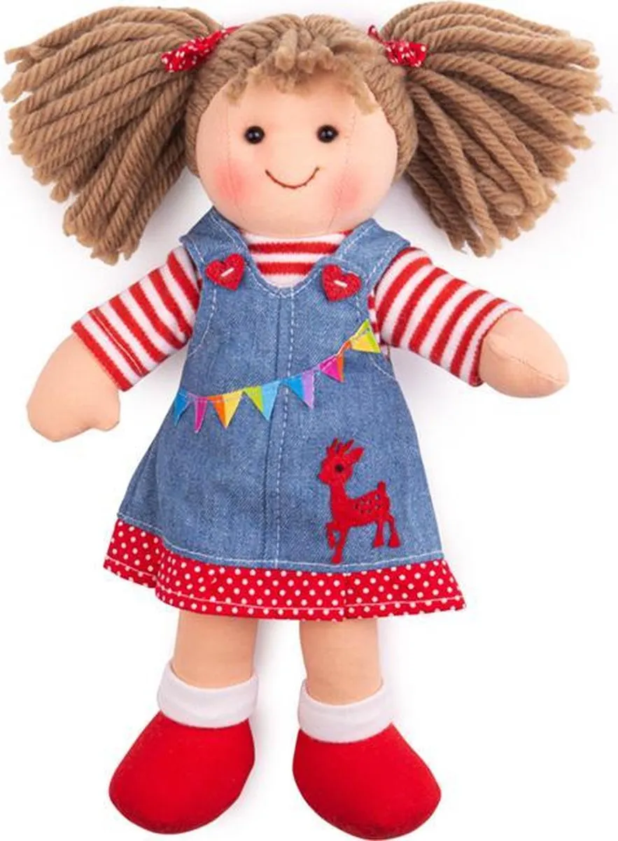 BIGJIGS Stoffenen Pop Hattie 25cm - Blauw/Rood