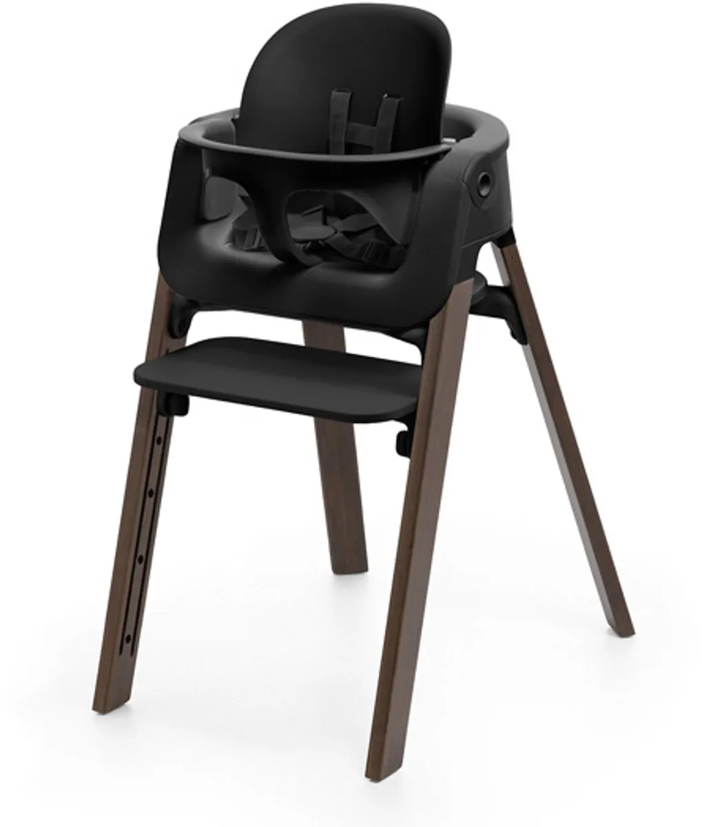 Stokke Steps Kinderstoel Black/Warm Brown - Babyset + Veiligheidstuig + Tray