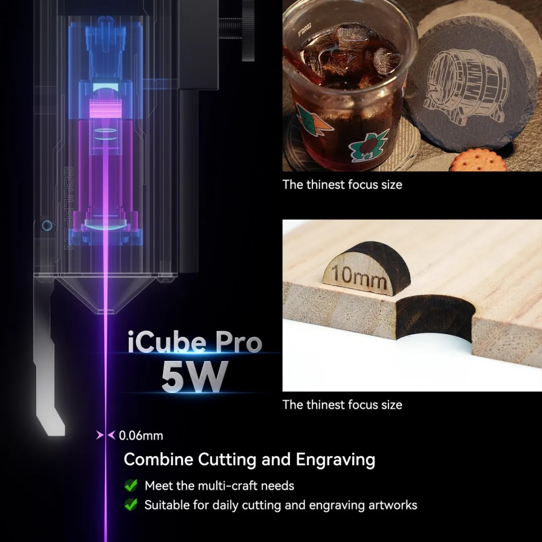 Sculpfun iCube Pro 5W Laser Graveermachine 130x130mm - Metaal/Hout