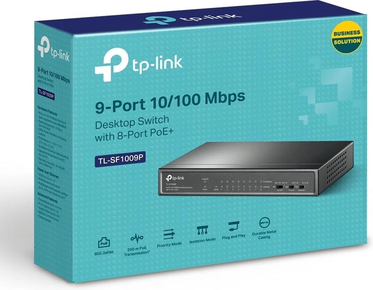TP-Link TL-SF1009P Unmanaged Switch 9x PoE - Zwart