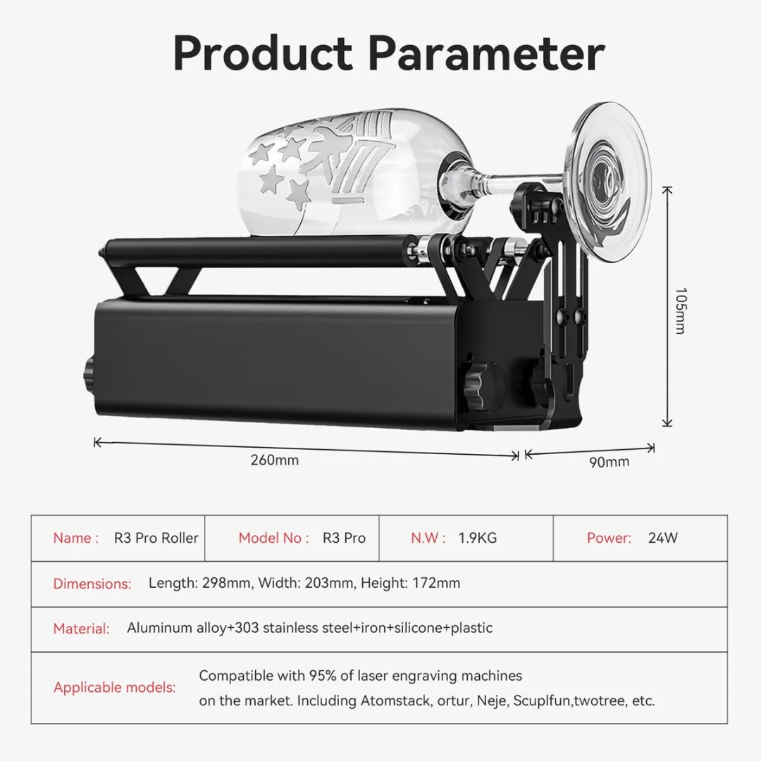 ATOMSTACK R3 PRO Laser Rotary Roller - Accessoires
