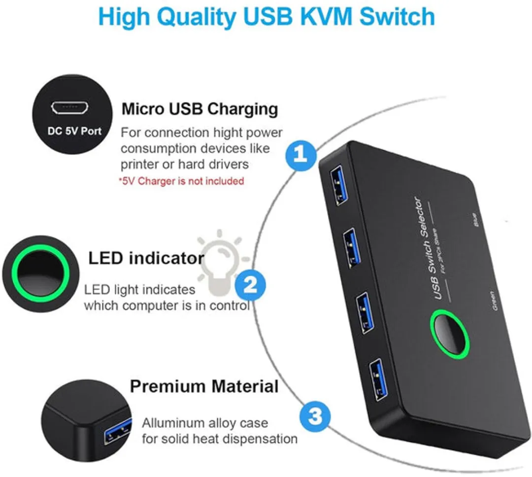 NÖRDIC KV24 USB 3.1 Switch 4 Poorten - 5Gbps - afbeelding 6 van 6