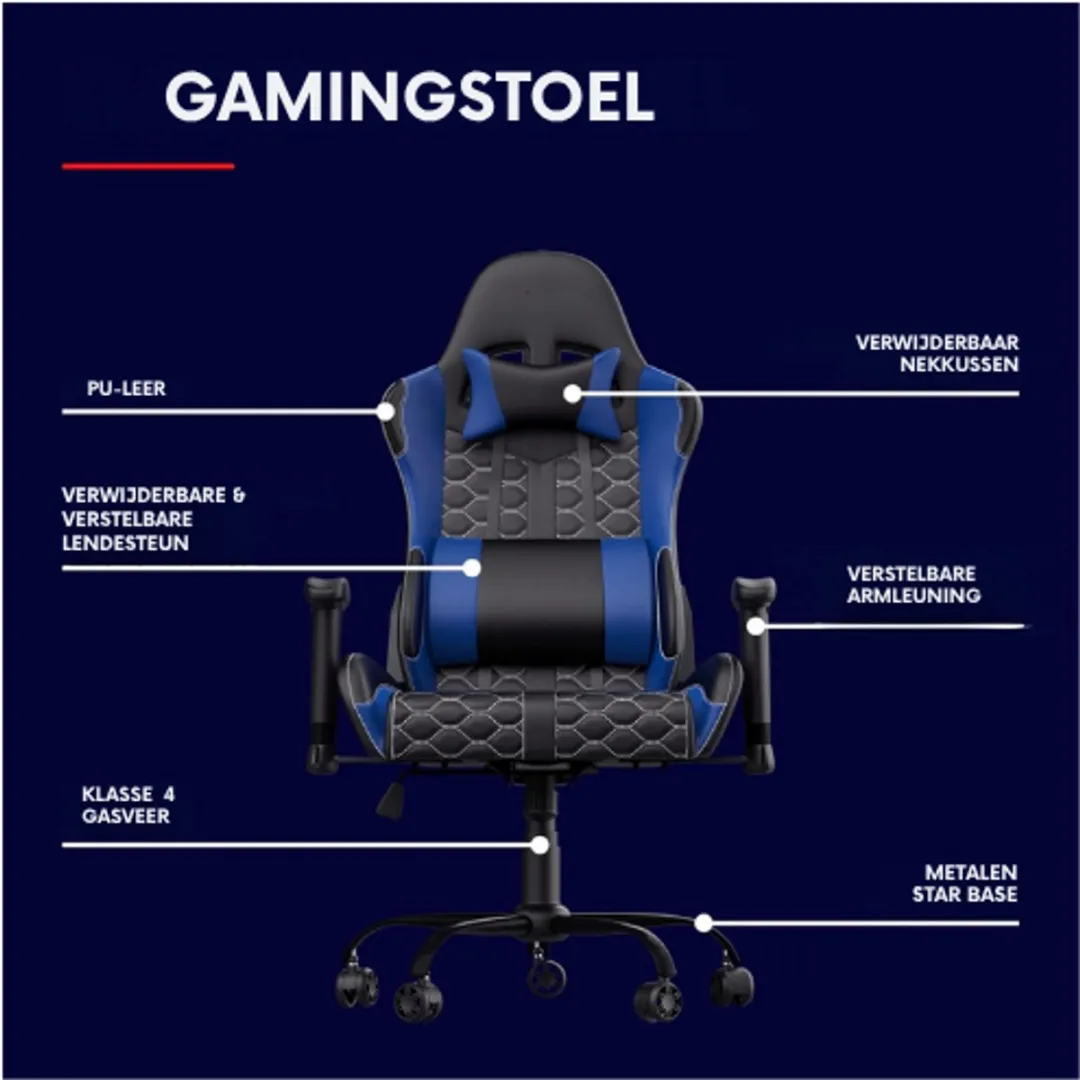 Trust GXT 708B Resto Gaming Stoel - Blauw