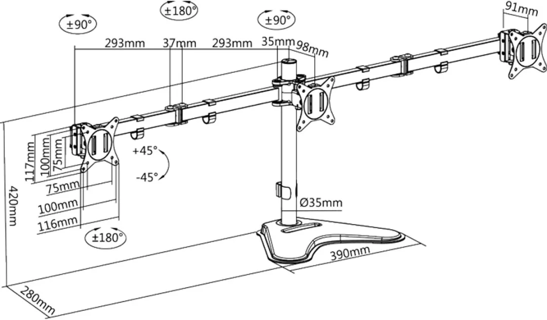 Logilink Drievoudige Monitorarm met Voet - 658mm - afbeelding 6 van 6