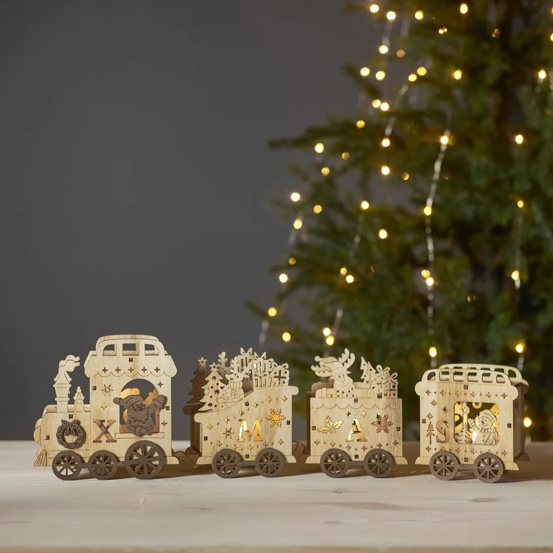 Star Trading Yuletide Houten Kersttrein - 54cm - 4x Warm Wit LED
