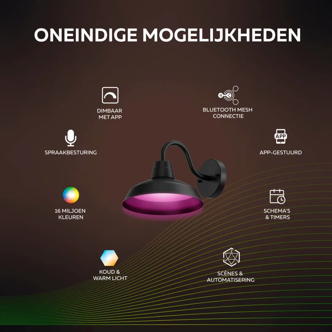 Calex Smart Outdoor LED Wandlamp RGBW 4.5W - Zwart - afbeelding 4 van 6