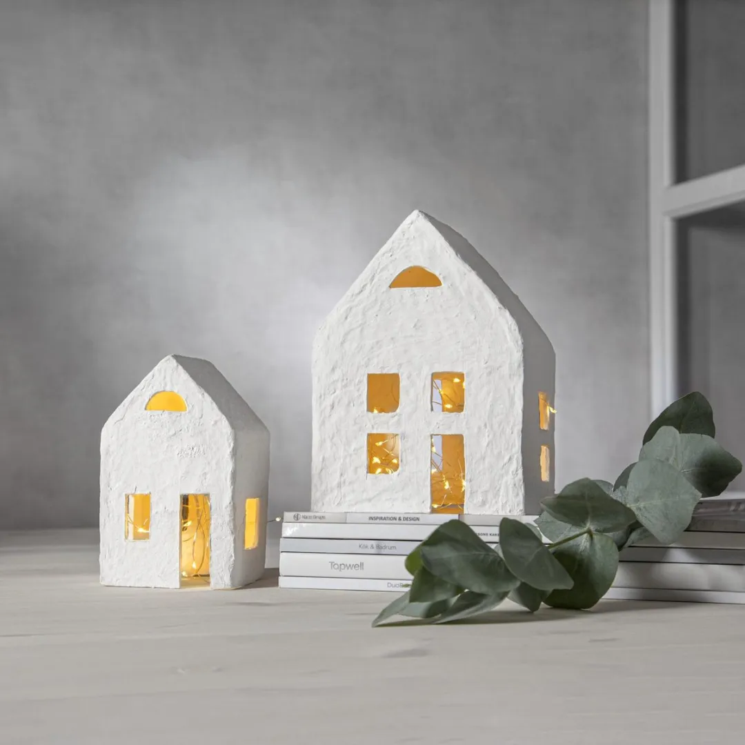Star Trading LED-lichthuisjes Plain Papier-maché - 2 Stuks 20x140cm Wit