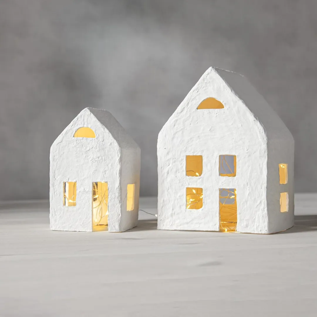 Star Trading LED-lichthuisjes Plain Papier-maché - 2 Stuks 20x140cm Wit